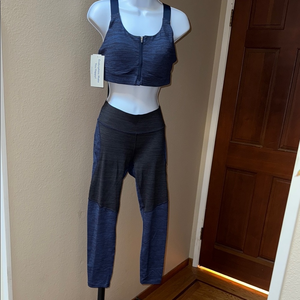 NWT Outdoor Voices Navy & Charcoal Heather Leggings and Sports Bra Set Sz M